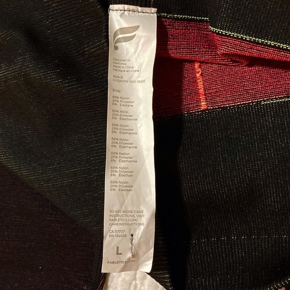 Fabletics High-Waisted Seamless Stripe Leggings | Size L | Black w/ Pink & Green - Picture 4 of 12